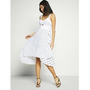 BANANA REPUBLIC NWT $149) Polka Dot Sweetheart Cut-Out Pleated Midi Dress 10